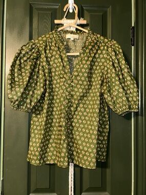 Pinch Olive Green Floral Puff-Sleeve Blouse